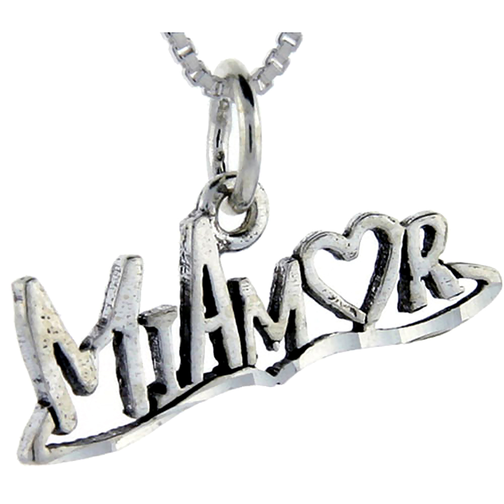 Sterling Silver Mi Amor Word Pendant, 1 inch wide