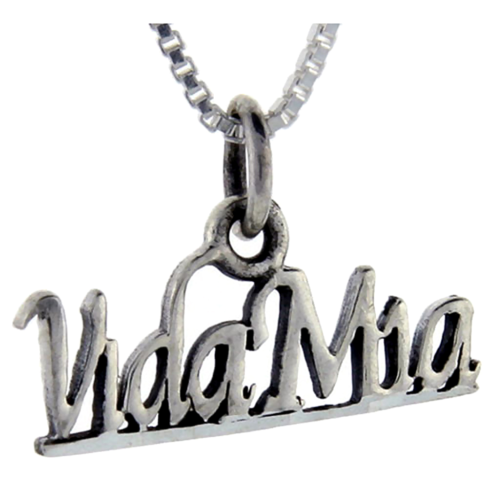 Sterling Silver Vida Mia Word Pendant, 1 inch wide