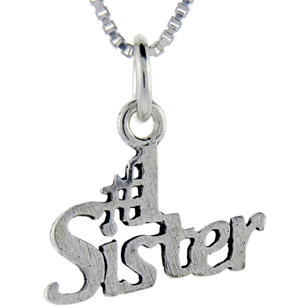 Sterling Silver Number 1 Sister Word Pendant, 1 inch wide