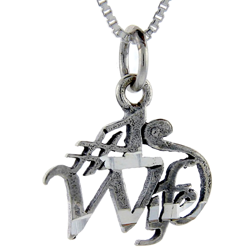 Sterling Silver Number 1 Wife Word Pendant, 1 inch wide