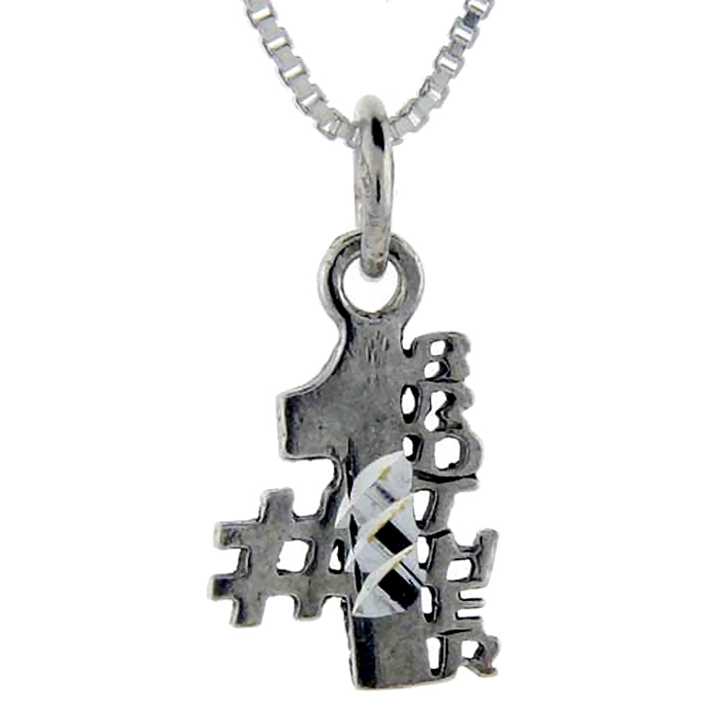 Sterling Silver Number 1 Brother Word Pendant, 1 inch wide