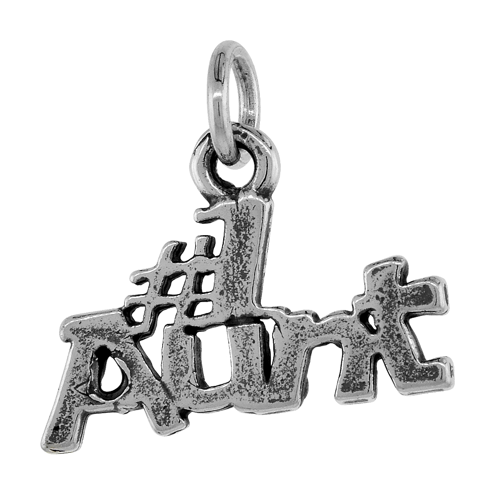 Sterling Silver Number 1 Aunt Word Pendant, 1 inch wide