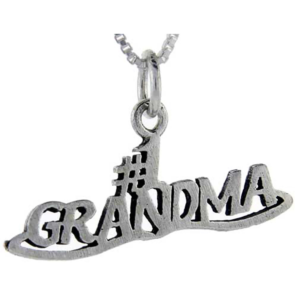 Sterling Silver Number 1 Grandma Word Pendant, 1 inch wide