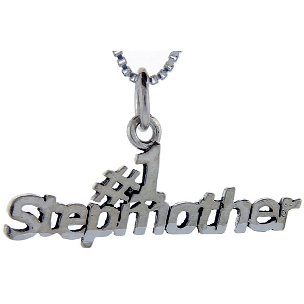 Sterling Silver Number 1 Stepmother Word Pendant, 1 inch wide