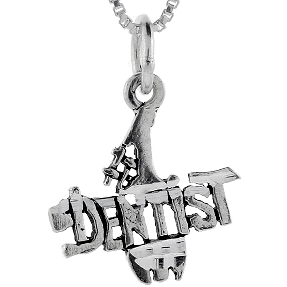 Sterling Silver Number 1 Dentist Word Pendant, 1 inch wide