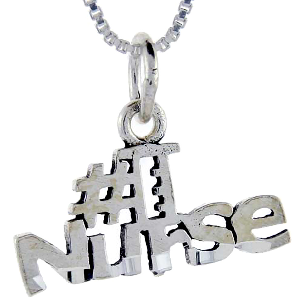 Sterling Silver Number 1 Nurse Word Pendant, 1 inch wide