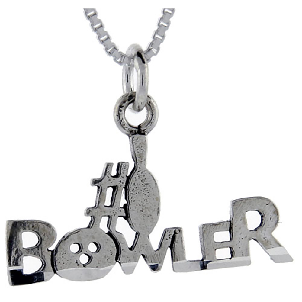 Sterling Silver Number 1 Bowler Word Pendant, 1 inch wide