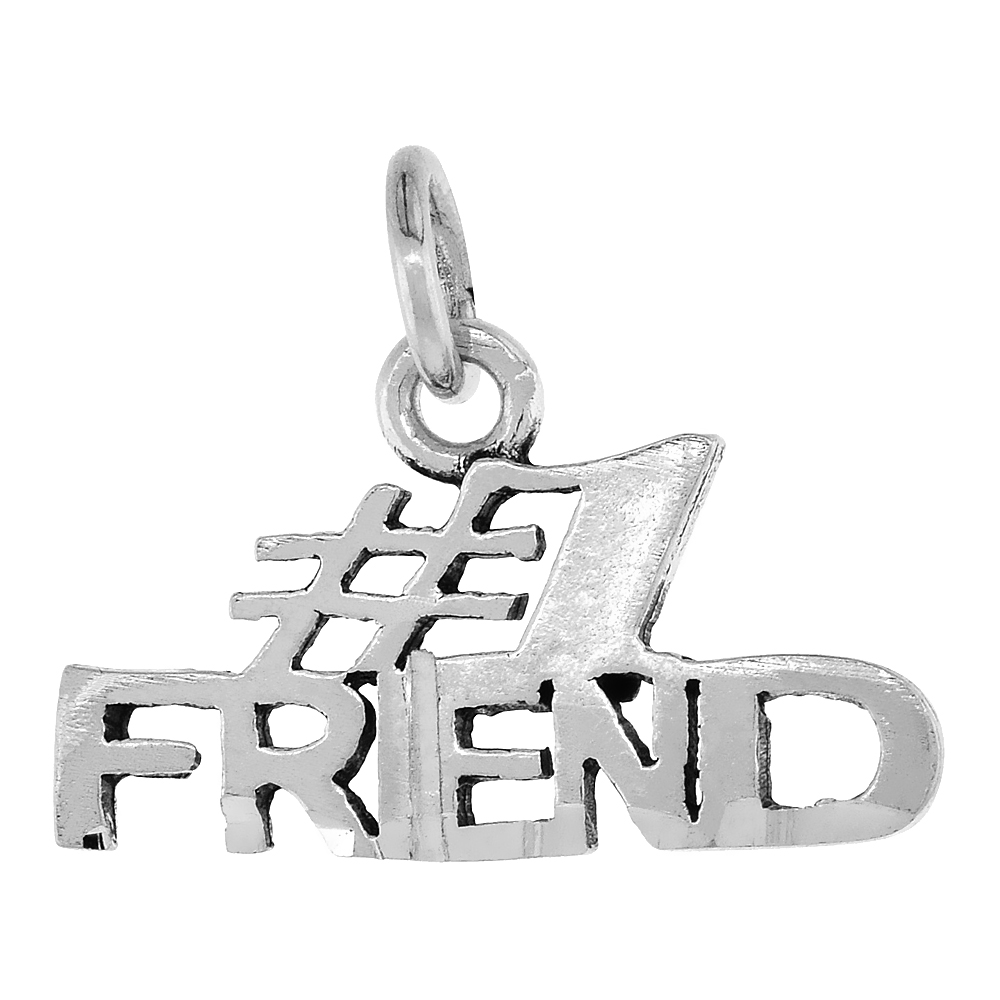 Sterling Silver Number 1 Friend Word Pendant, 1 inch wide