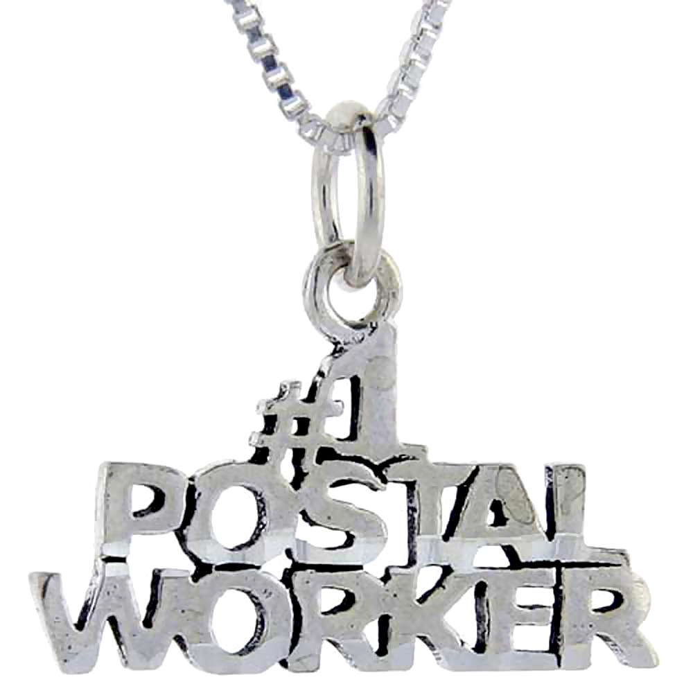 Sterling Silver Number 1 Postal Worker Word Pendant, 1 inch wide