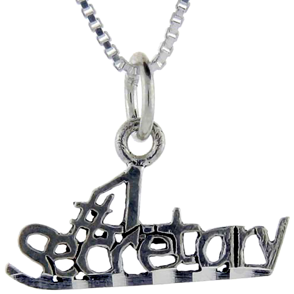 Sterling Silver Number 1 Secretary Word Pendant, 1 inch wide