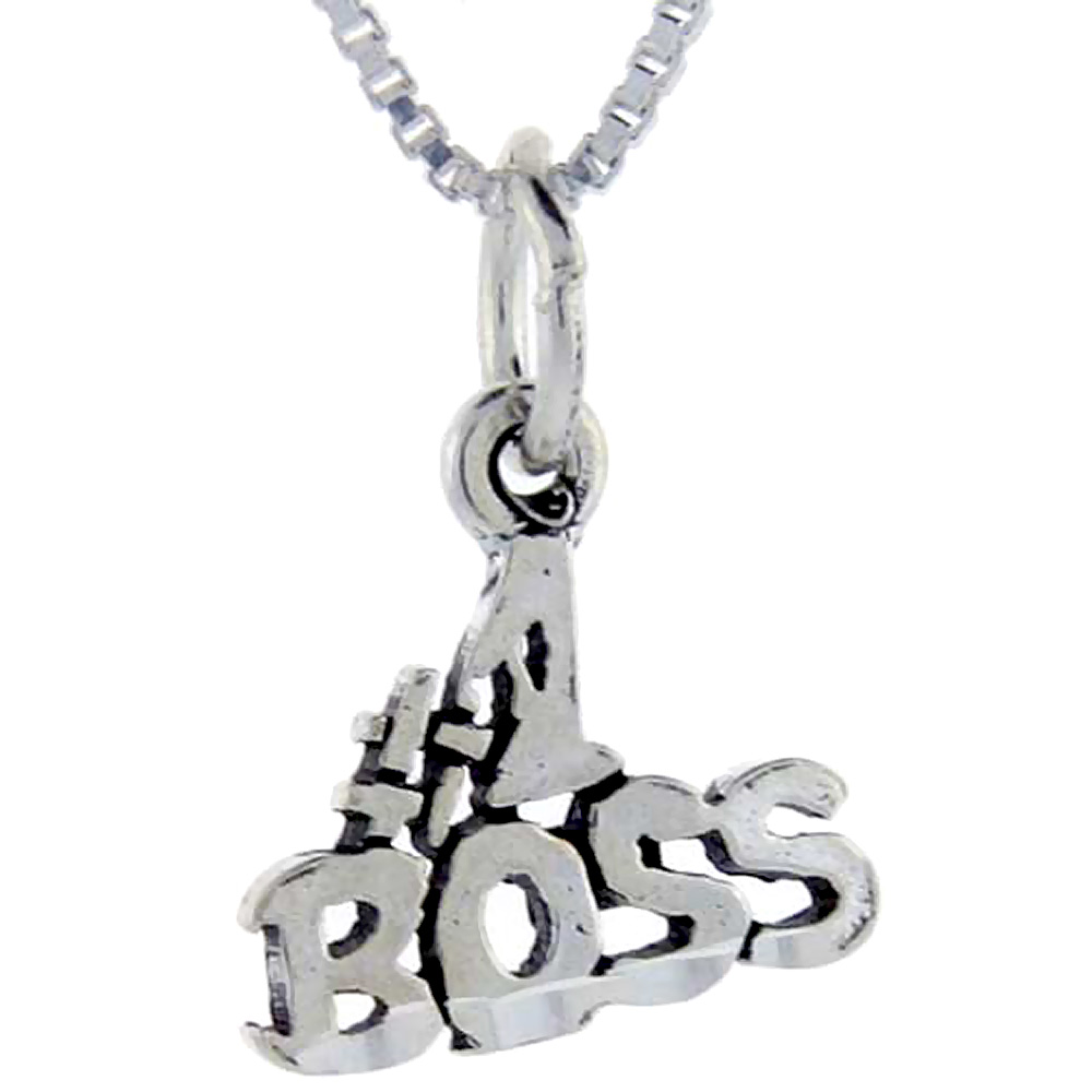 Sterling Silver Number 1 Boss Word Pendant, 1 inch wide