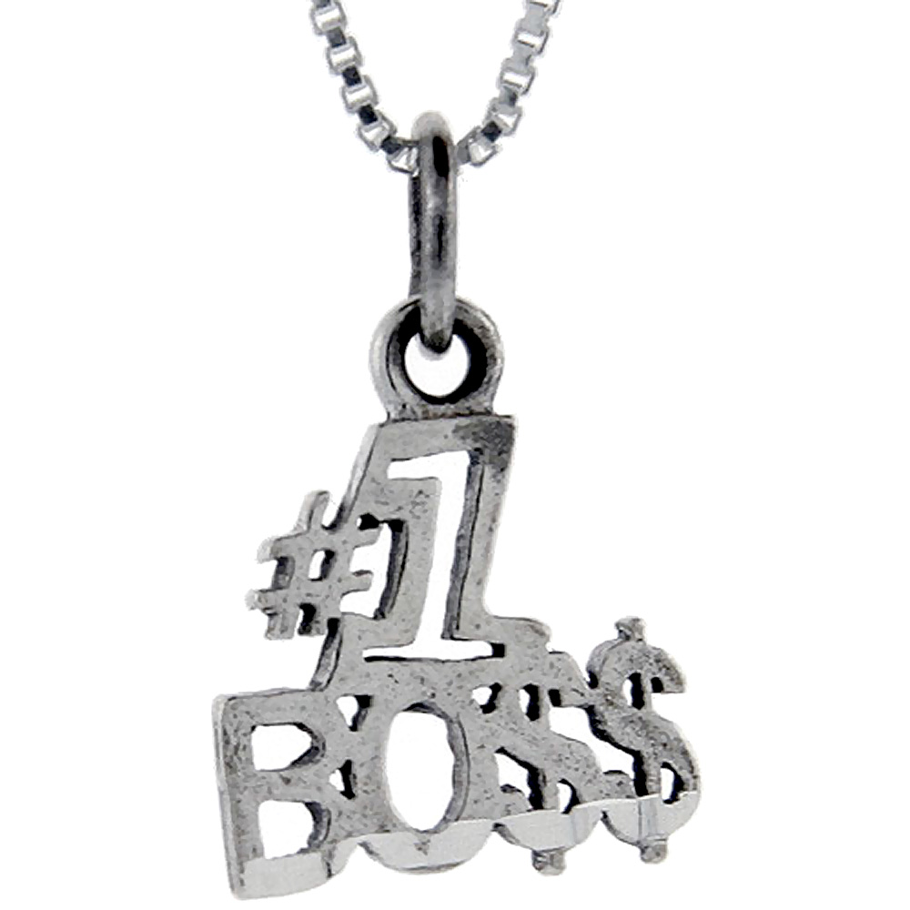 Sterling Silver Number 1 Boss Word Pendant, 1 inch wide