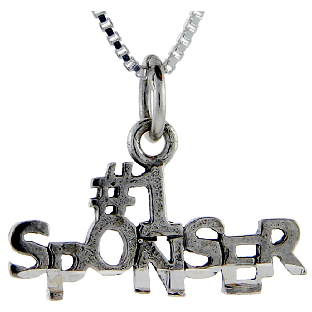 Sterling Silver Number 1 Sponsor Word Pendant, 1 inch wide