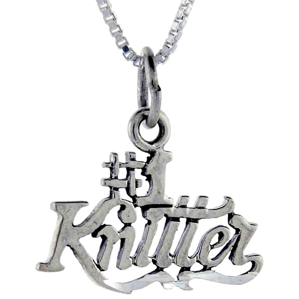 Sterling Silver Number 1 Knitter Word Pendant, 1 inch wide