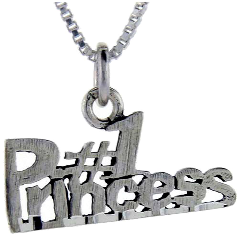 Sterling Silver Number 1 Princess Word Pendant, 1 inch wide