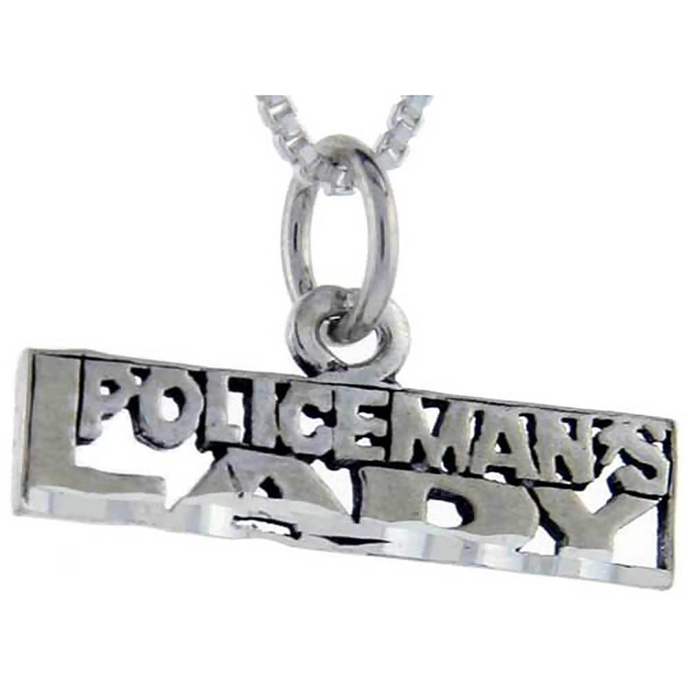 Sterling Silver Policeman's Lady Word Pendant, 1 inch wide