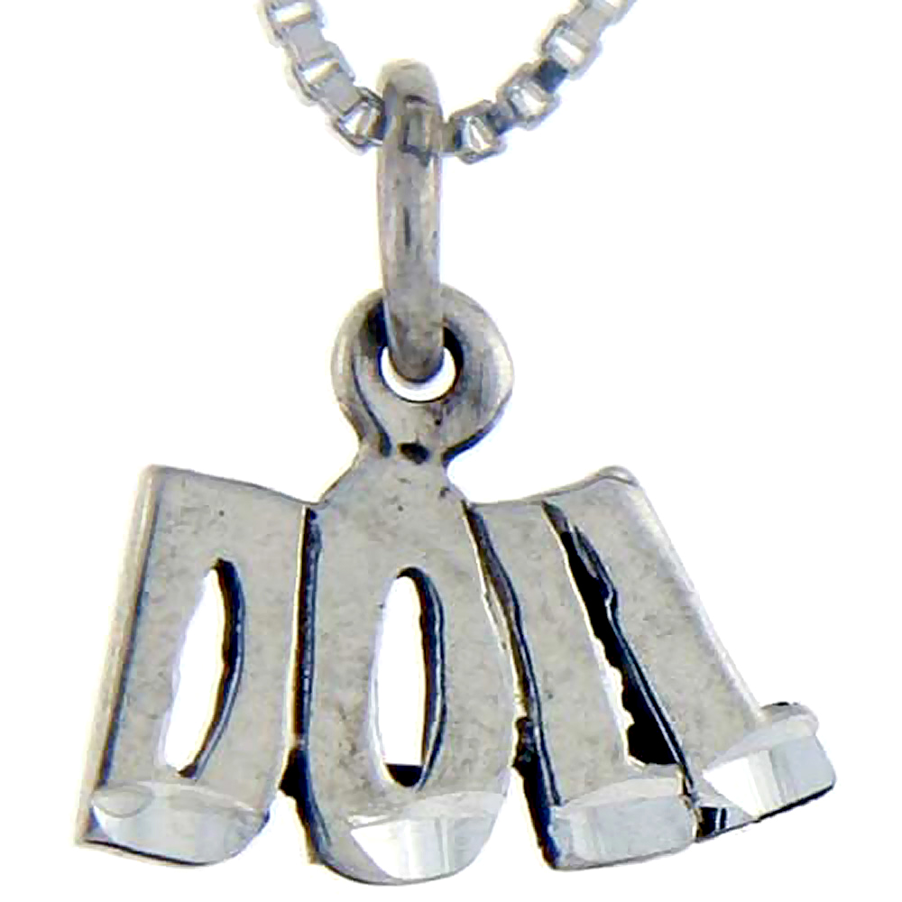 Sterling Silver Doll Word Pendant, 1 inch wide