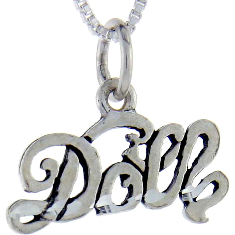 Sterling Silver Doll Word Pendant, 1 inch wide