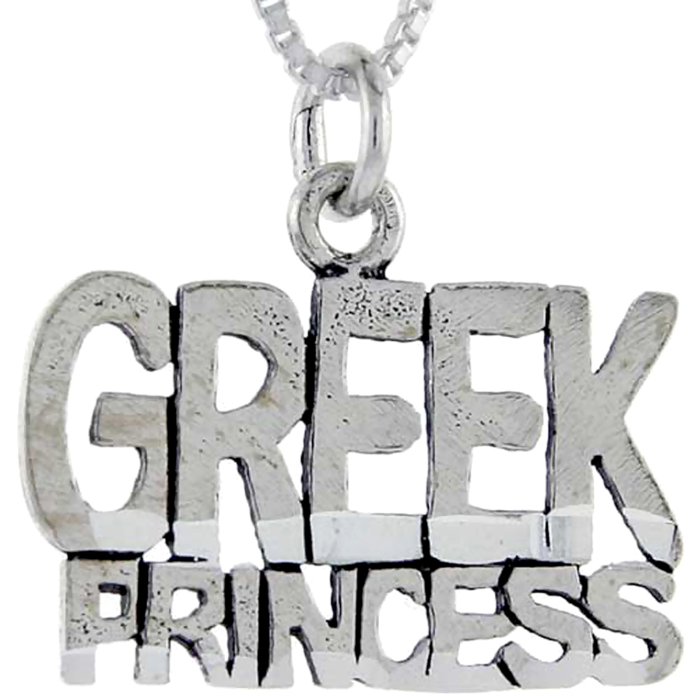 Sterling Silver Greek Princess Word Pendant, 1 inch wide