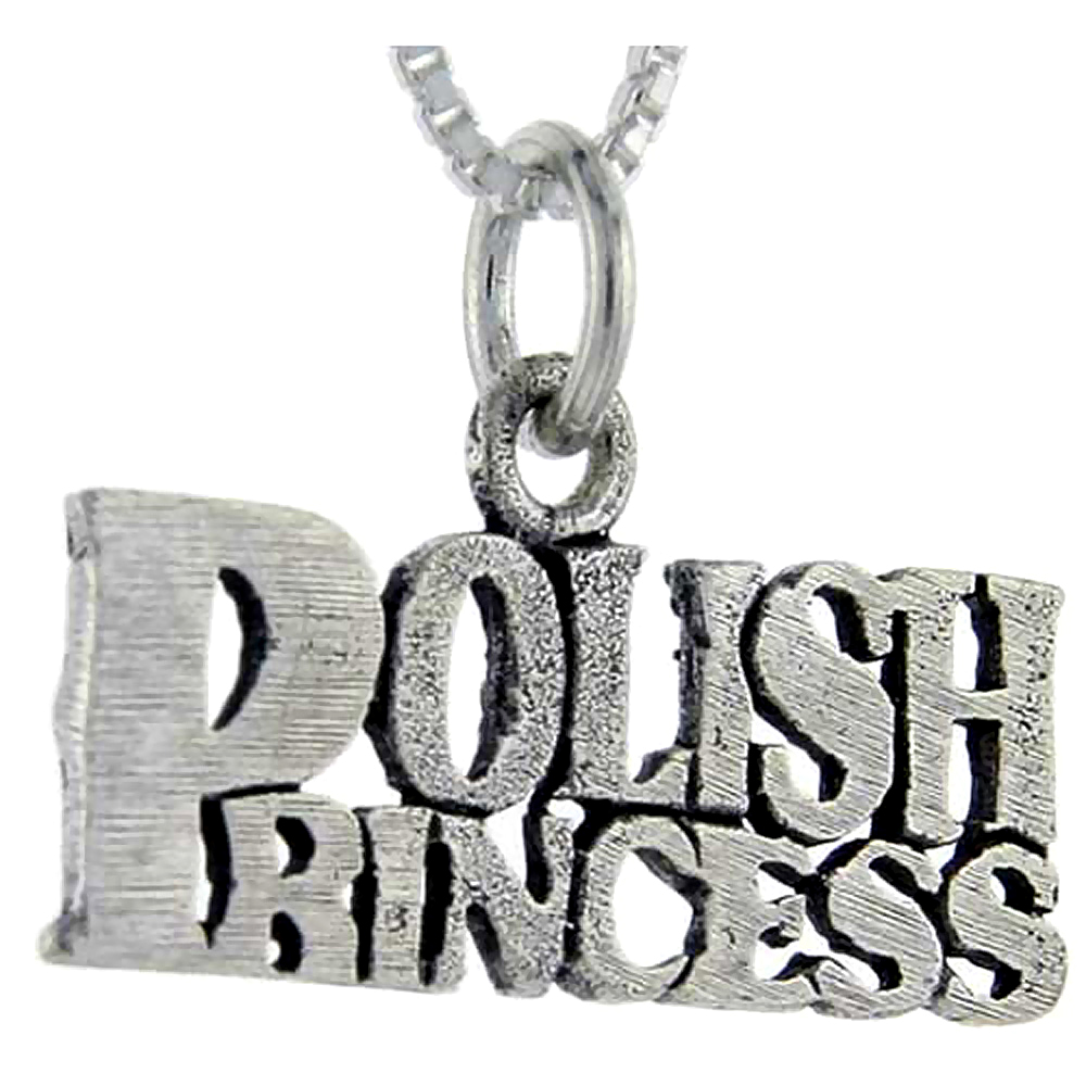 Sterling Silver Polish Princess Word Pendant, 1 inch wide