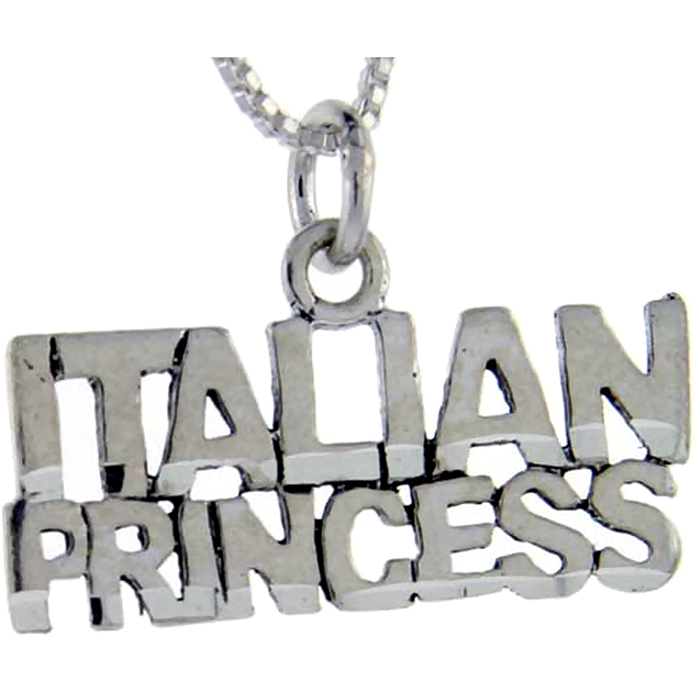 Sterling Silver Italian Princess Word Pendant, 1 inch wide