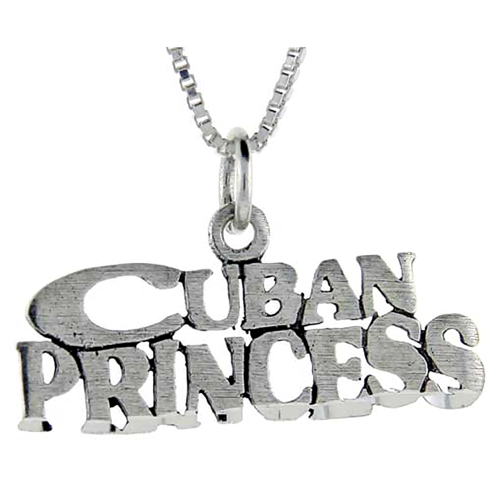 Sterling Silver Cuban Princess Word Pendant, 1 inch wide