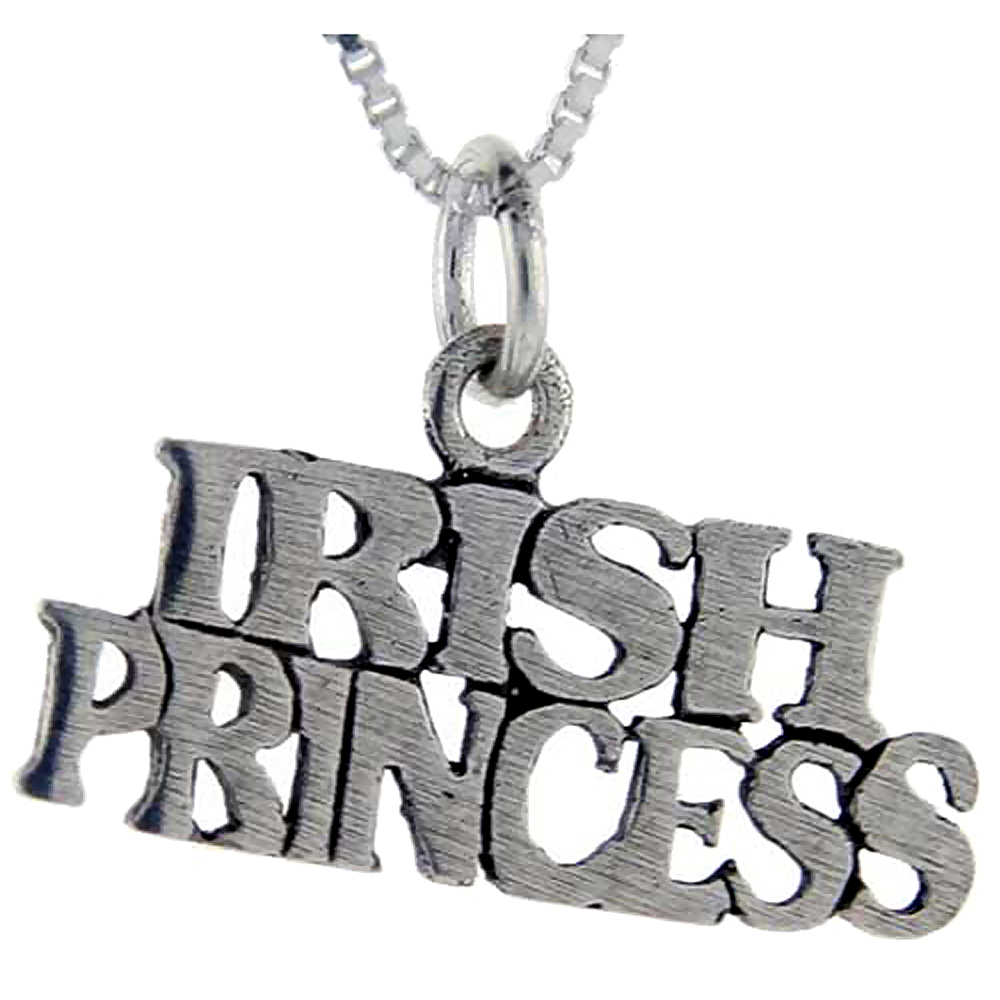 Sterling Silver Irish Princess Word Pendant, 1 inch wide