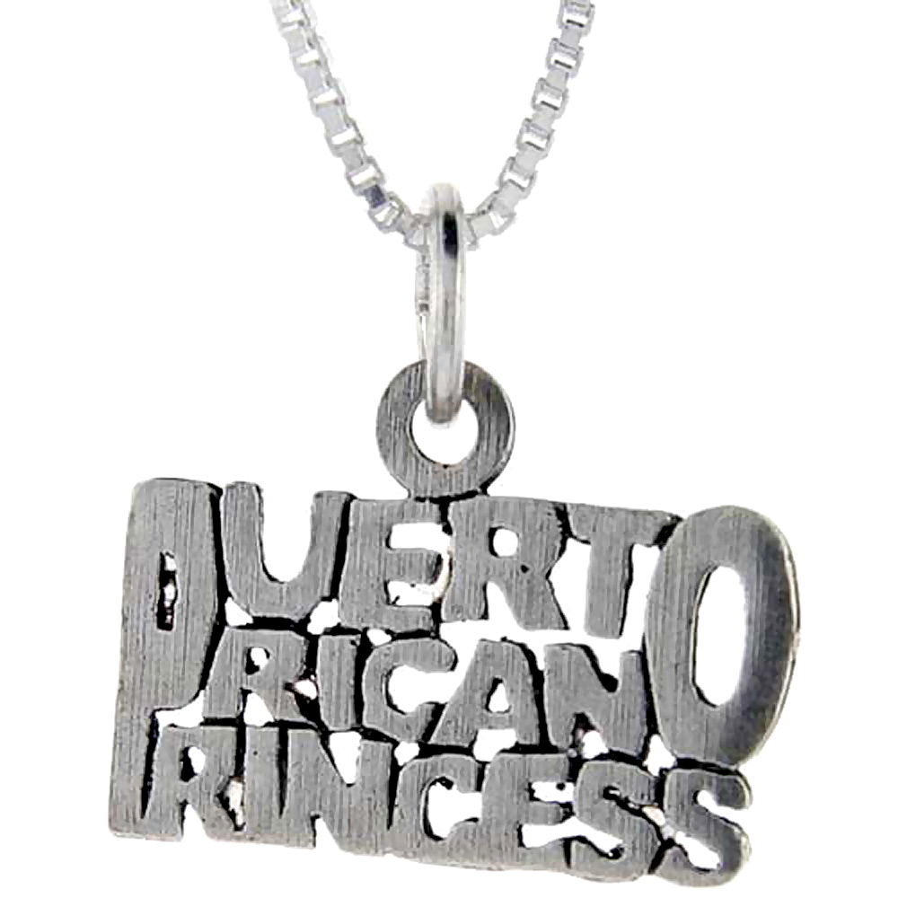 Sterling Silver Puerto Rican Princess Word Pendant, 1 inch wide