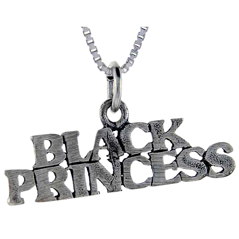 Sterling Silver Black Princess Word Pendant, 1 inch wide