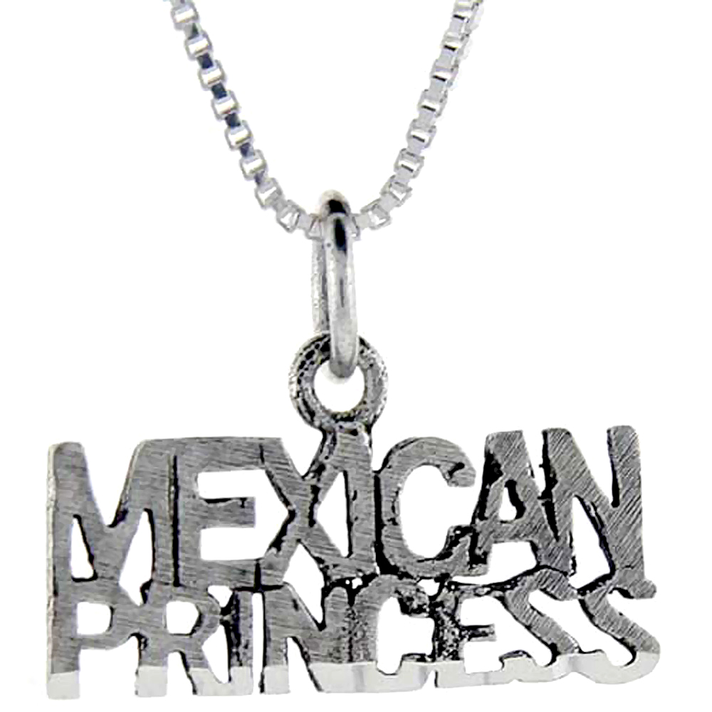 Sterling Silver Mexican Princess Word Pendant, 1 inch wide