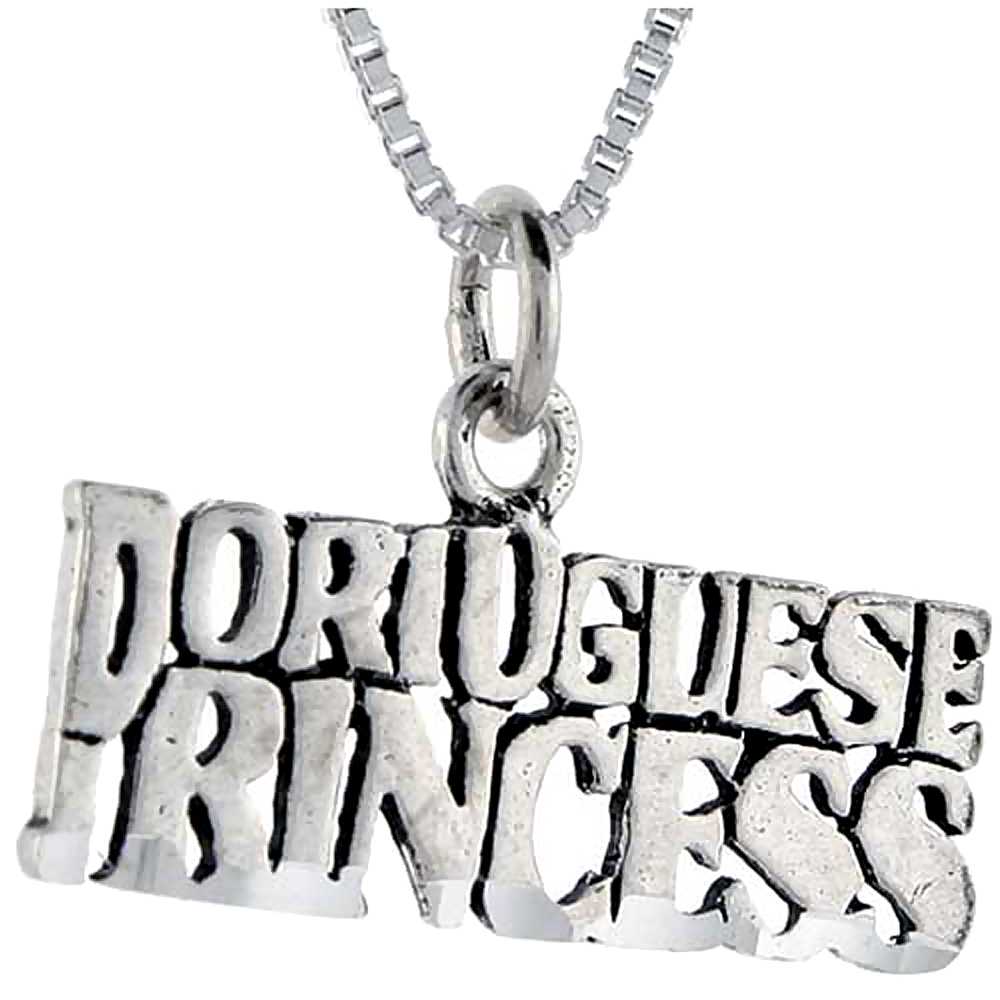 Sterling Silver Portuguese Princess Word Pendant, 1 inch wide