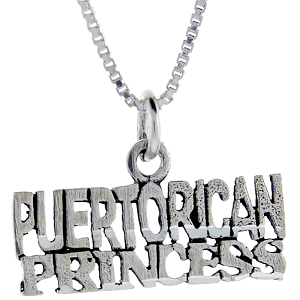 Sterling Silver Puerto Rican Princess Word Pendant, 1 inch wide