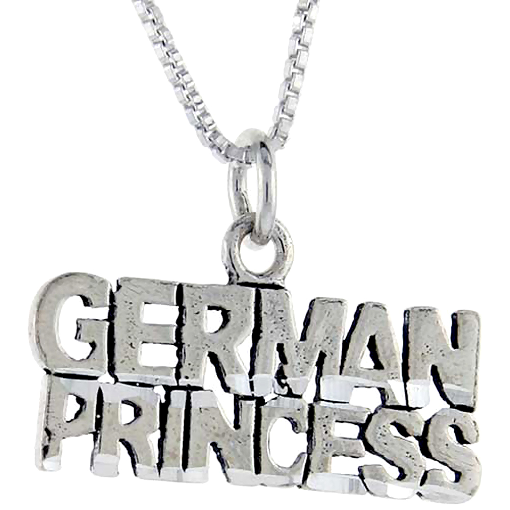 Sterling Silver German Princess Word Pendant, 1 inch wide