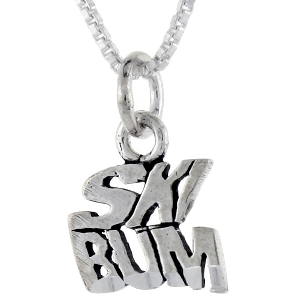 Sterling Silver Ski Bum Word Pendant, 1 inch wide