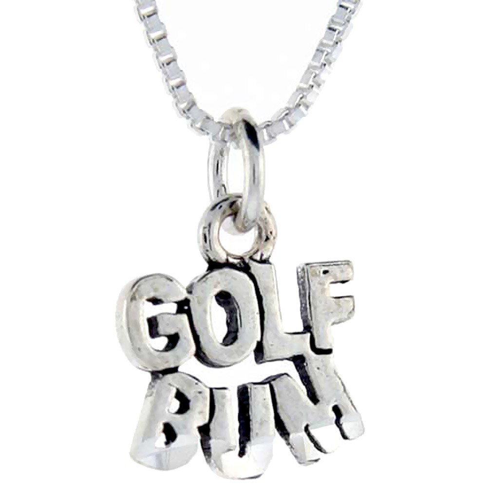 Sterling Silver Golf Bum Word Pendant, 1 inch wide