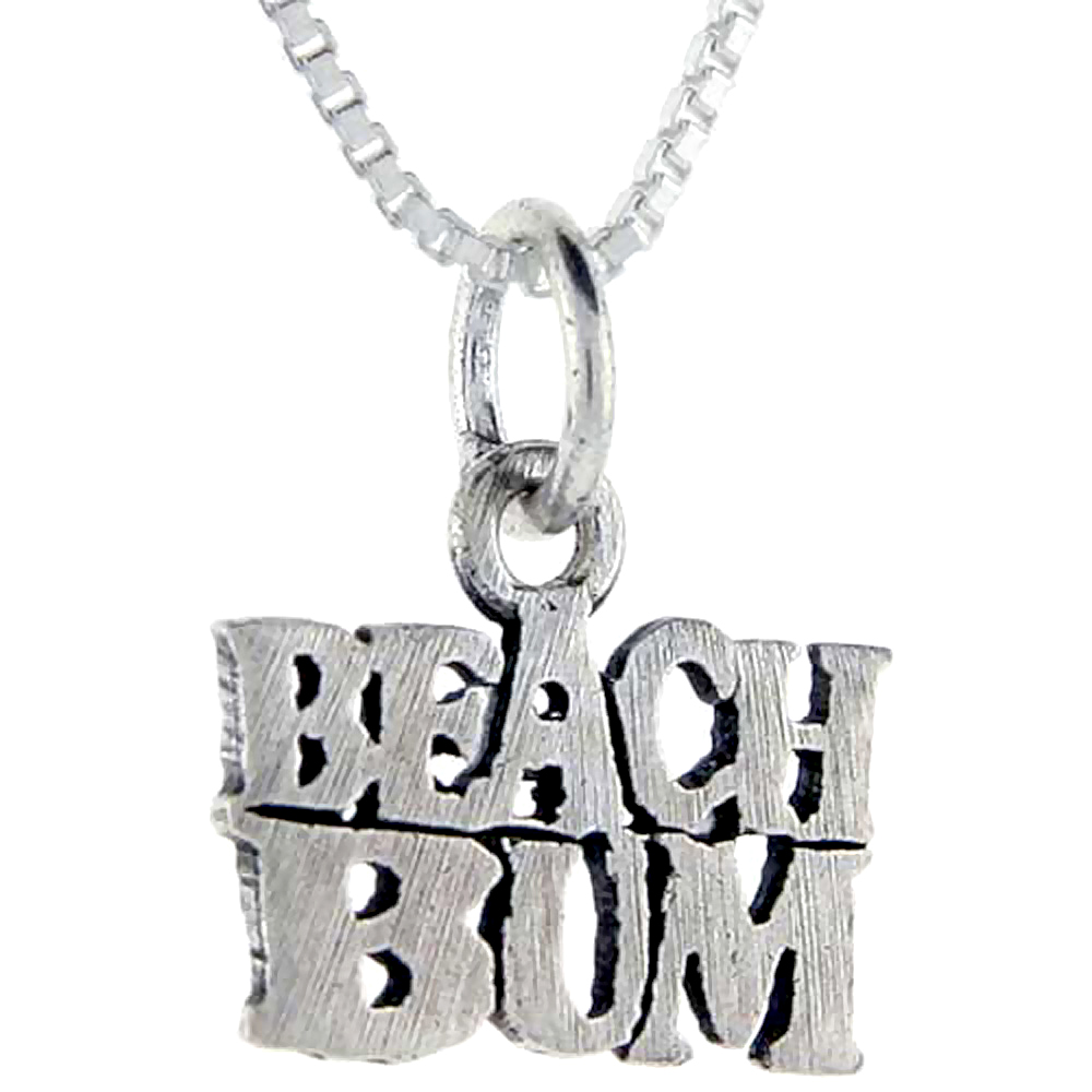 Sterling Silver Beach Bum Word Pendant, 1 inch wide