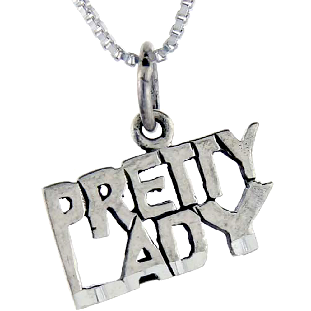 Sterling Silver Pretty Lady Word Pendant, 1 inch wide