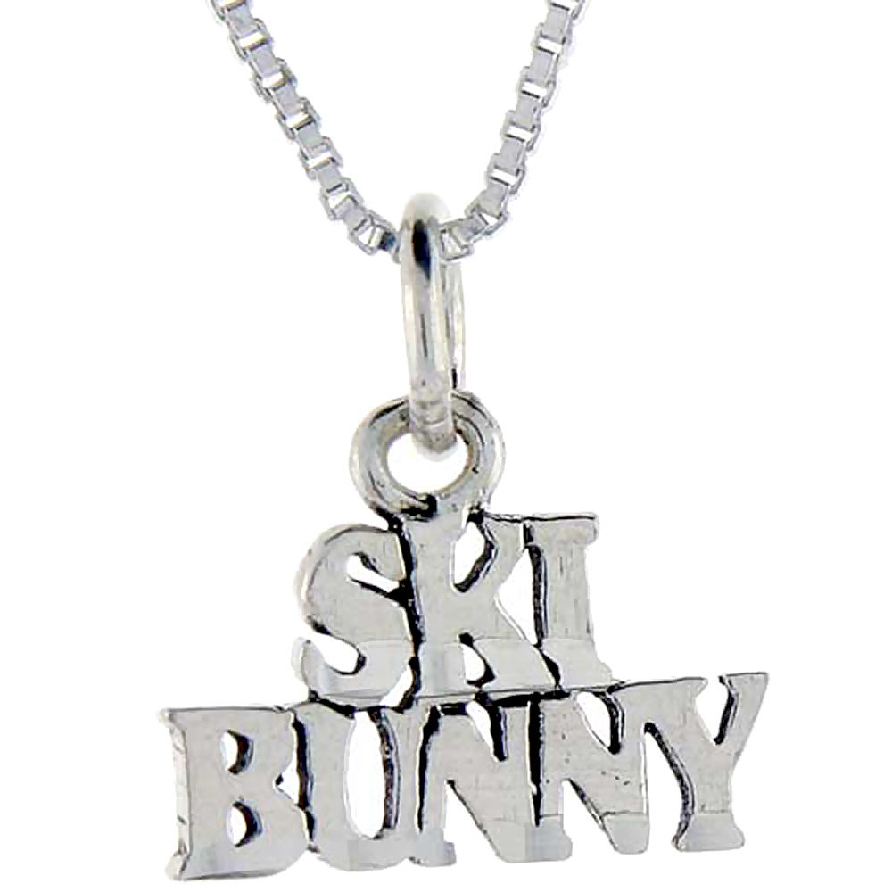 Sterling Silver Ski Bunny Word Pendant, 1 inch wide