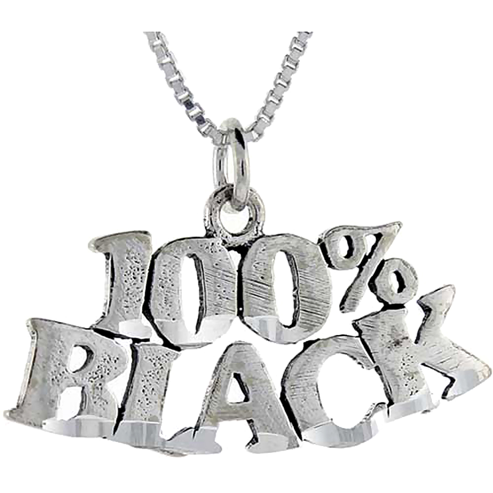 Sterling Silver 100% Black Word Pendant, 1 inch wide