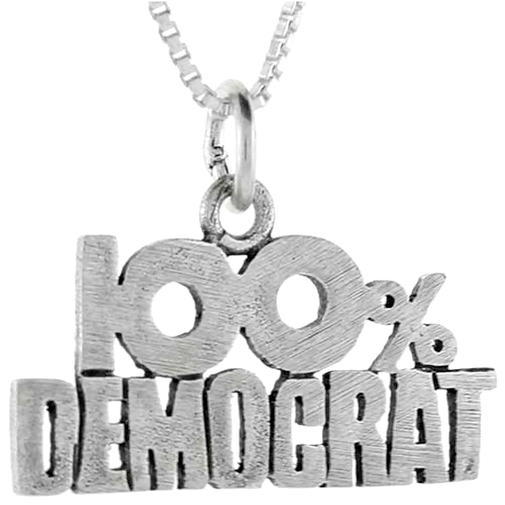 Sterling Silver 100% Democrat Word Pendant, 1 inch wide