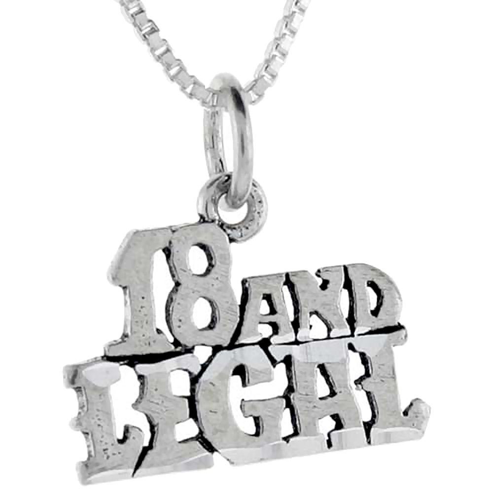 Sterling Silver 18 and Legal Word Pendant, 1 inch wide