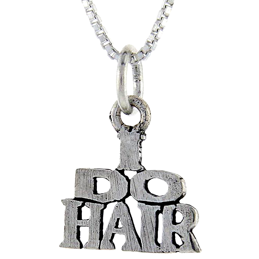 Sterling Silver I Do Hair Word Pendant, 1 inch wide