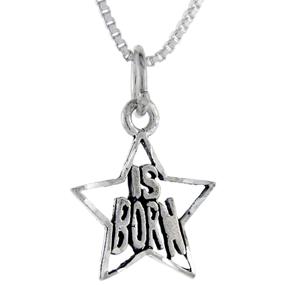 Sterling Silver Star is Born Word Pendant, 1 inch wide