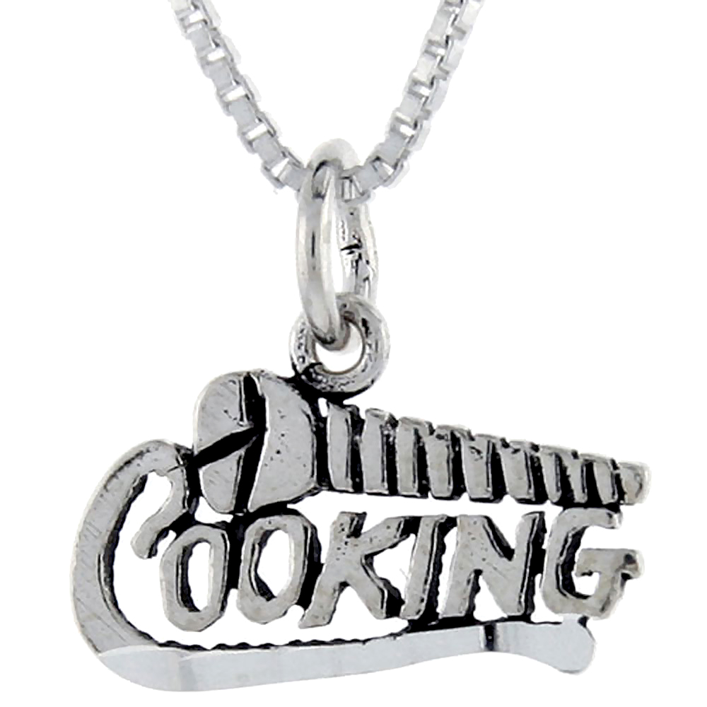 Sterling Silver Screw Cooking Word Pendant, 1 inch wide