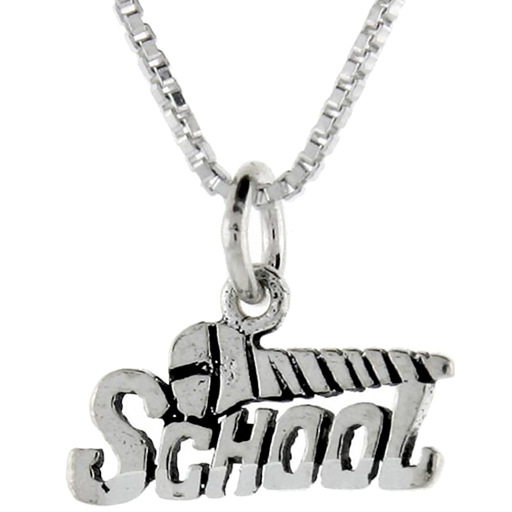 Sterling Silver Screw School Word Pendant, 1 inch wide