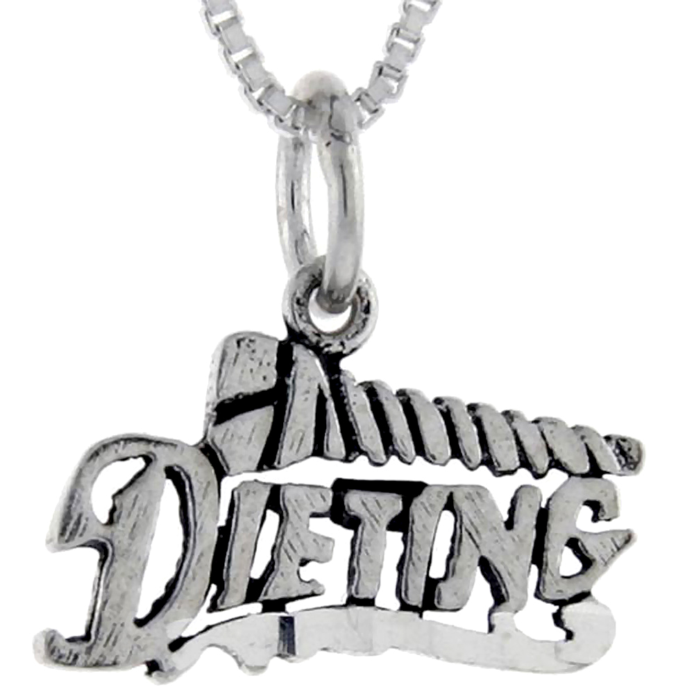 Sterling Silver Screw Dieting Word Pendant, 1 inch wide