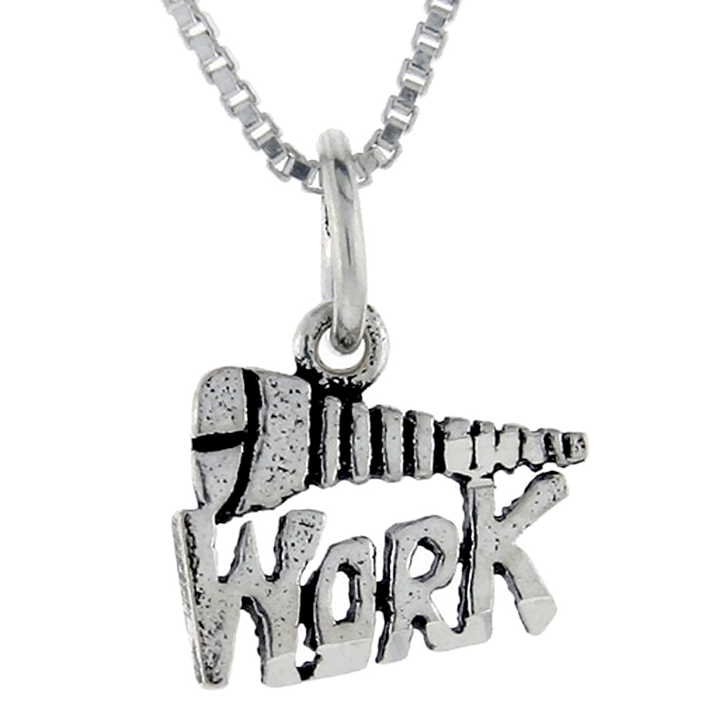 Sterling Silver Screw Work Word Pendant, 1 inch wide