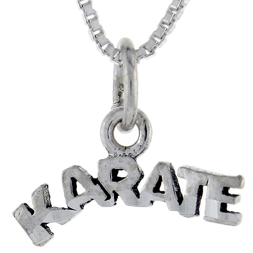 Sterling Silver Karate Word Pendant, 1 inch wide