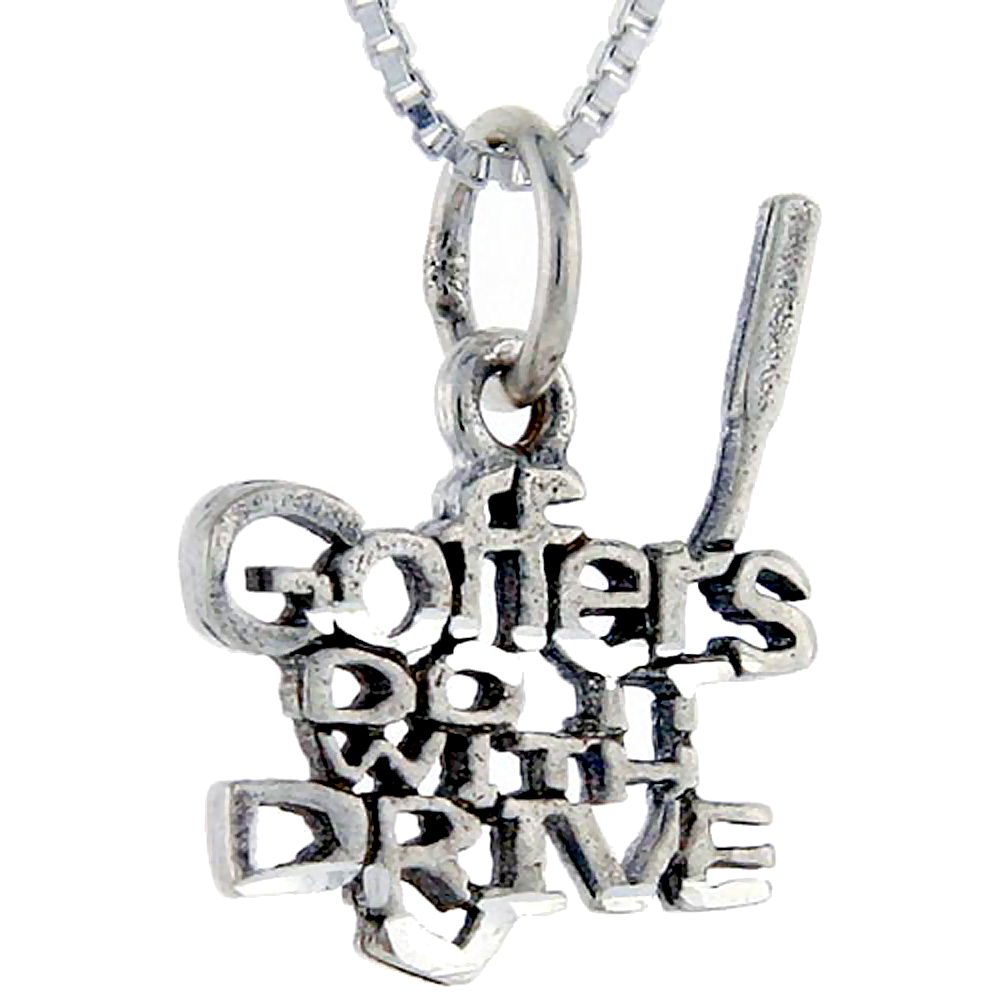 Sterling Silver Golfers do it with Drive Word Pendant, 1 inch wide
