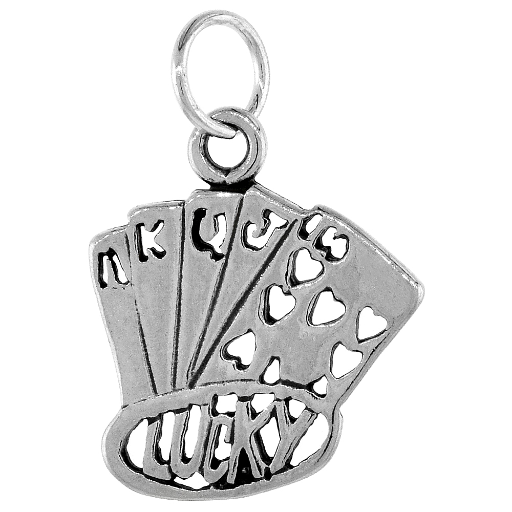 Sterling Silver Lucky Word Pendant, 1 inch wide
